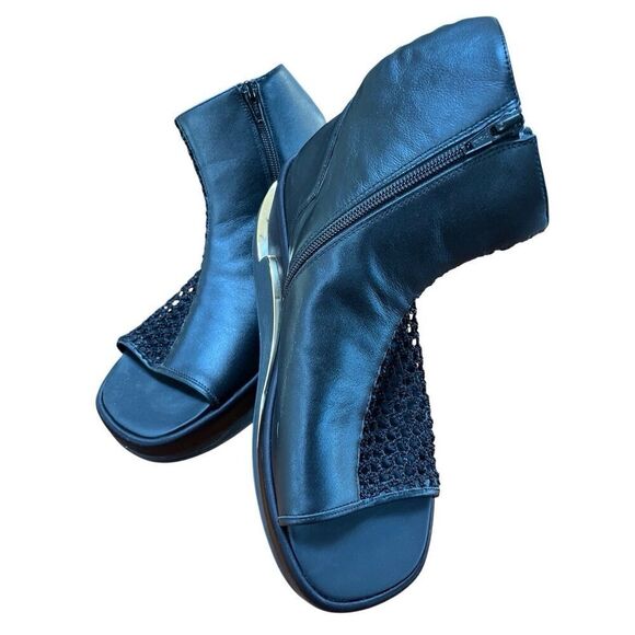 4CCCCEES Black/Gold Mesh Platform Ankle Boots Open Toe Side Zip NWOB EU 40 US 9 - Picture 8 of 15